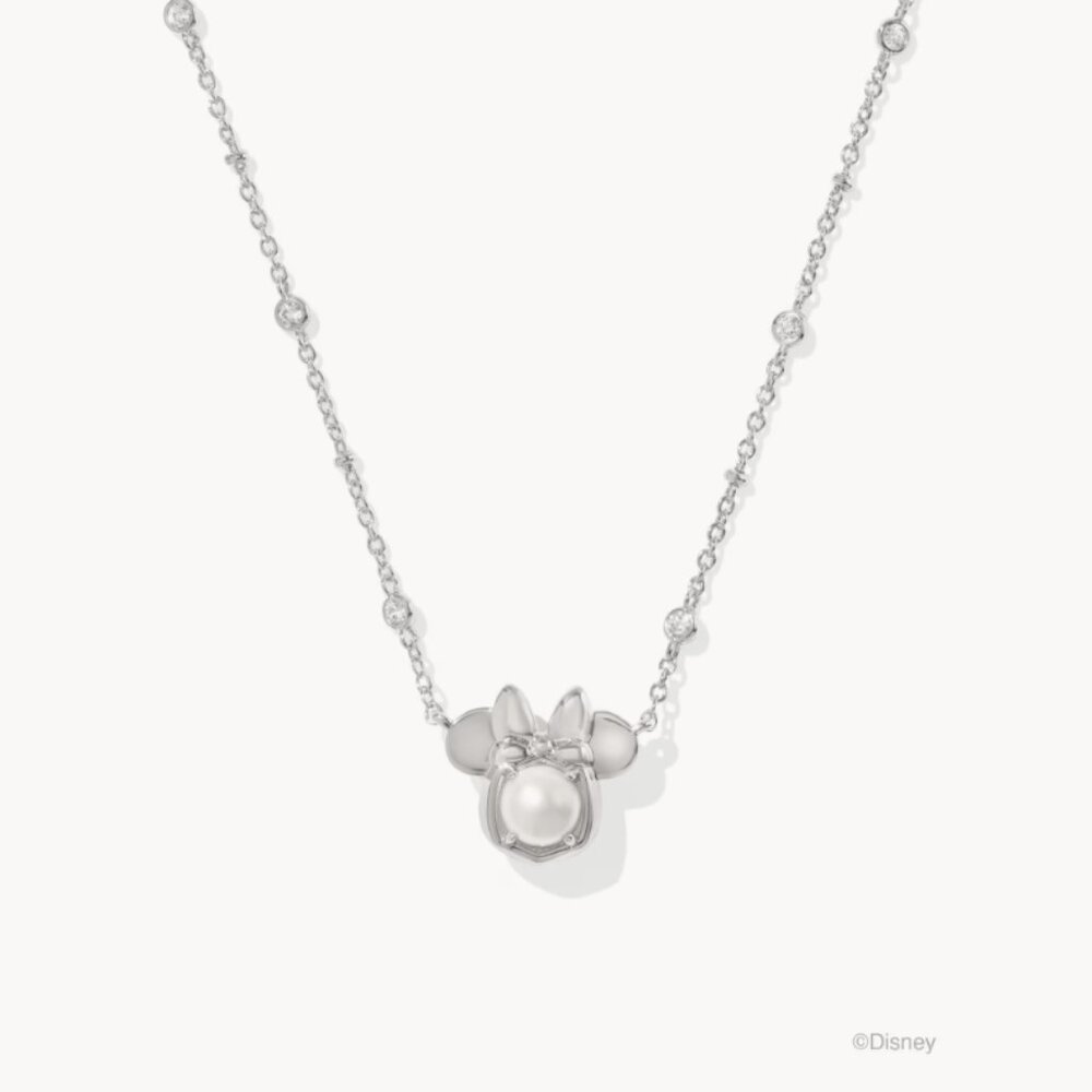 Disney Kendra Scott Silver Minnie Mouse Short Pendant Necklace w/ Pearl NWT